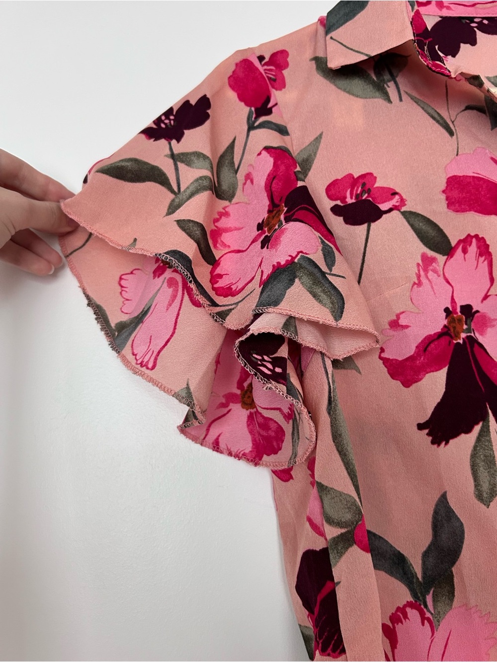 2 for 10$ 💕☀️ Floral top collared pink sz S - Picture 4 of 8